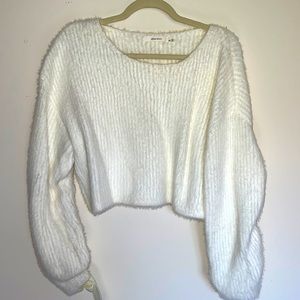 Ivory cropped sweater bubble sleeve - super soft fuzzy